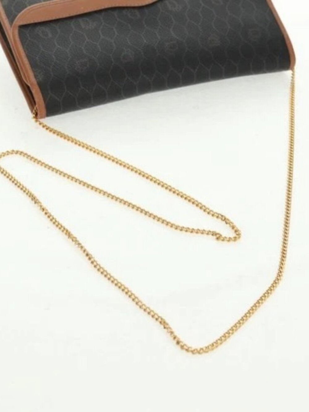 Christian Dior Honeycomb Canvas Chain Shoulder Bag Black Gold Auth am10539V - Picture 7 of 16